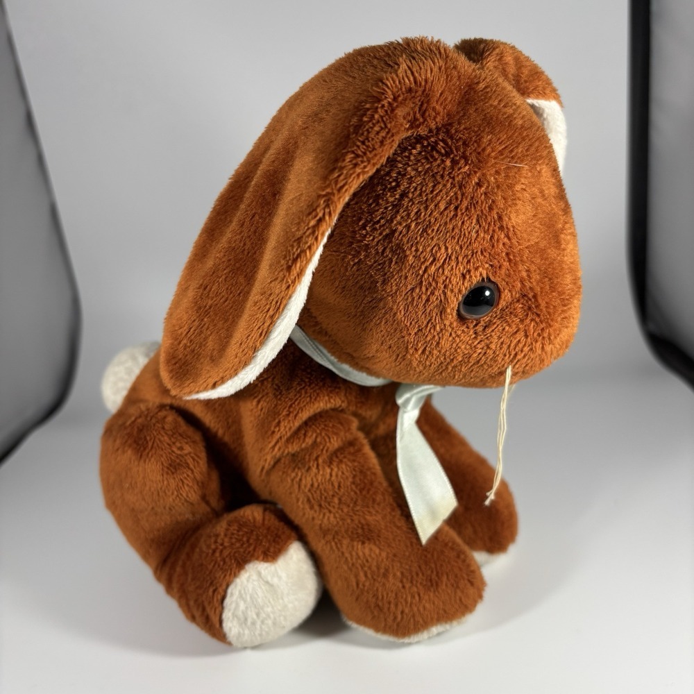 Vintage Dakin Premier Bunny Rabbit Reddish Brown Plush Stuffed Animal‎ Bow  8"